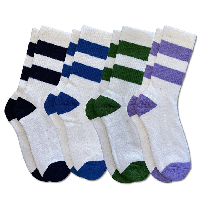 Hemp Crew Socks - Striped Collection - 12 Pack
